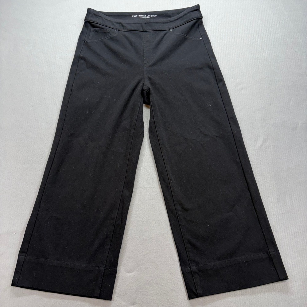 Chico's Pull On Wide Leg Crop Womens 12 Black Stretch Trousers‎